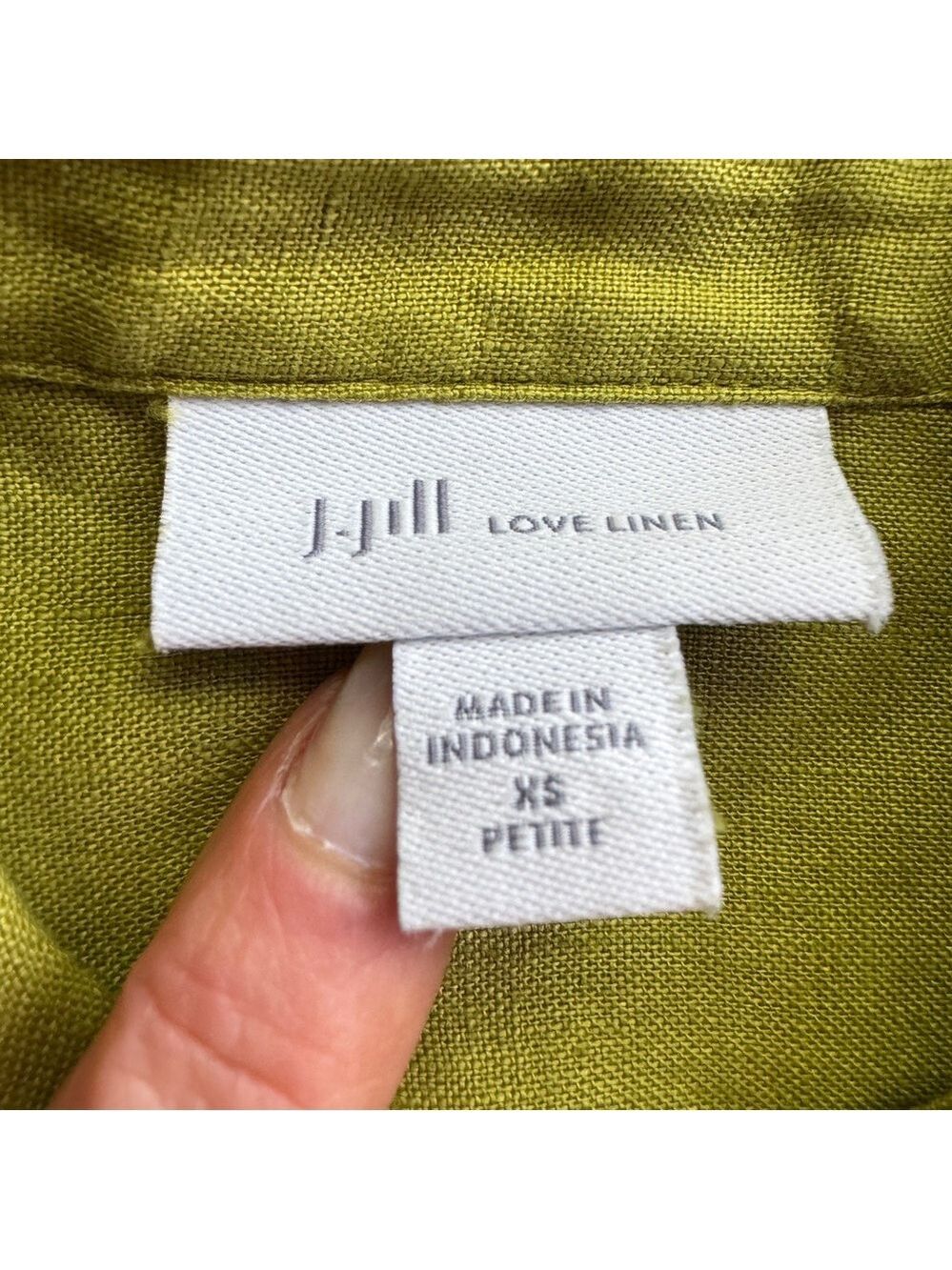 J. Jill "I love linen" button down shirt, olive color, size XS, linen - Picture 10 of 11